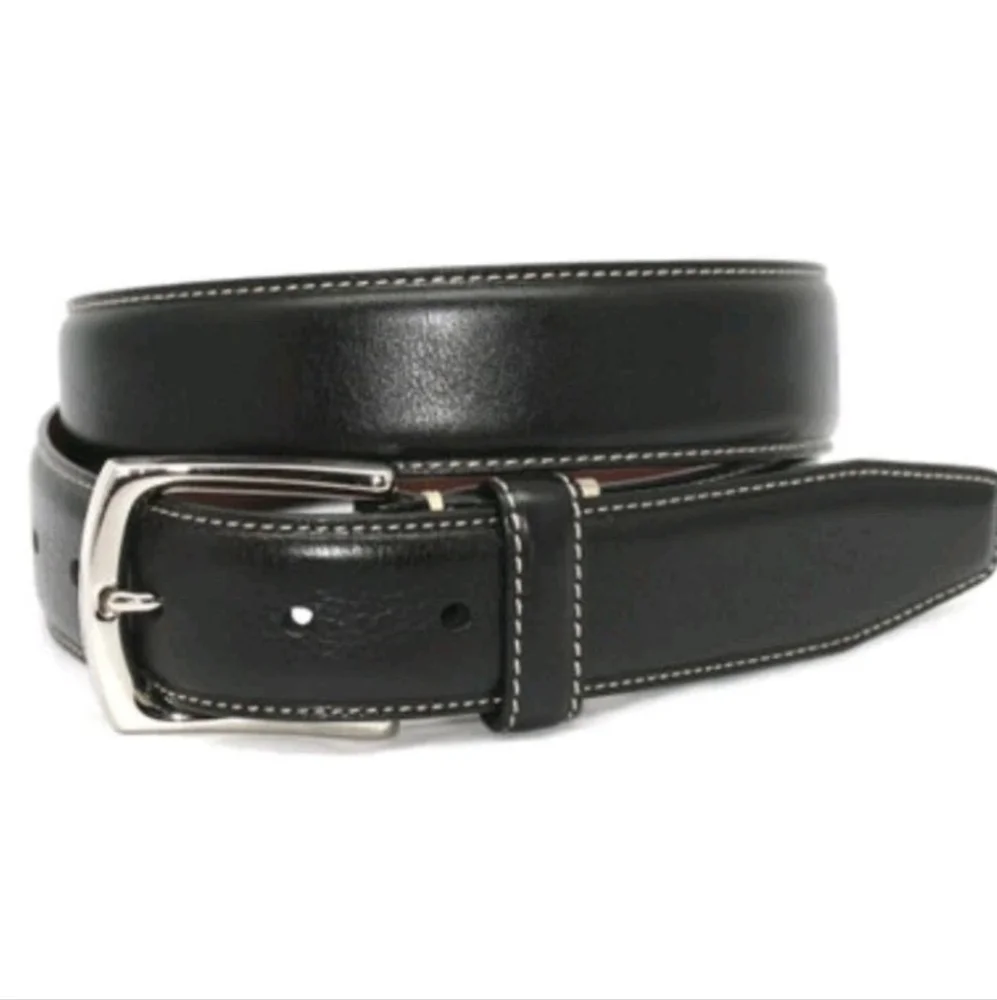 Torino Tumbled Glove Leather Belt Men Sz 36 Black Square Nickel Buckle Western